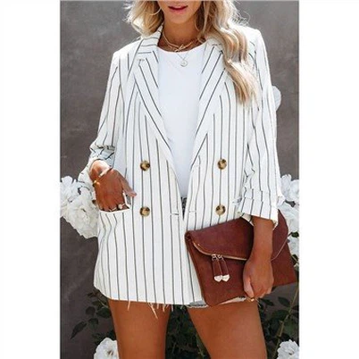 Blazer sọc trắng có túi đôi ngực